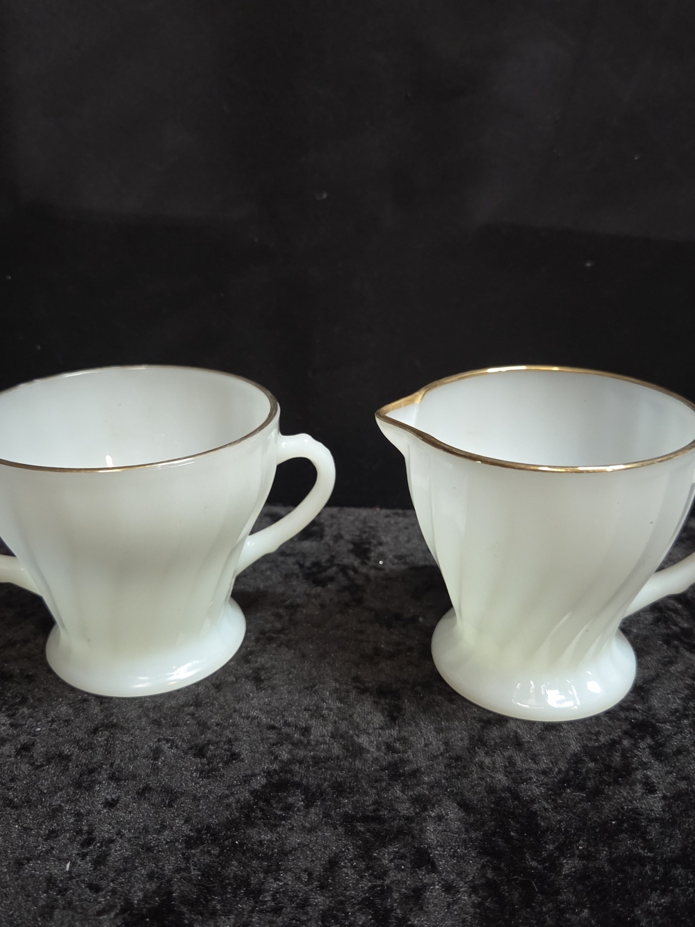 Anchor Hocking White Milk Glass Creamer and Sugar with Gold Trim